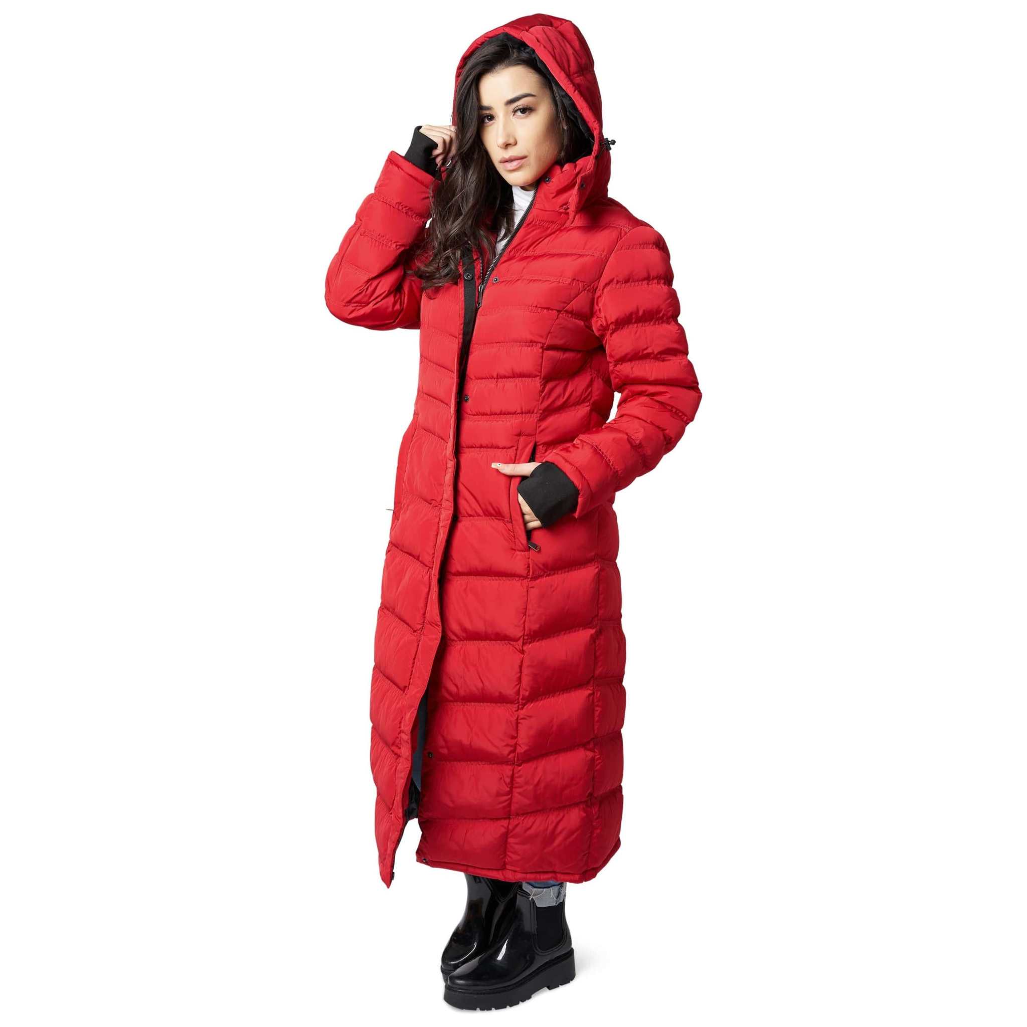 Ladies long puffer clearance coat with hood